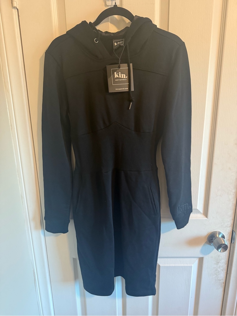 Kin Satin-Lined Hoodie Sweatshirt Dress in Black - Long Sleeve Women's Dress